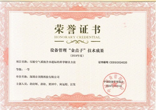 貝騰科技榮獲2024年“設(shè)備管理金點子”技術(shù)成果一等獎(圖1)